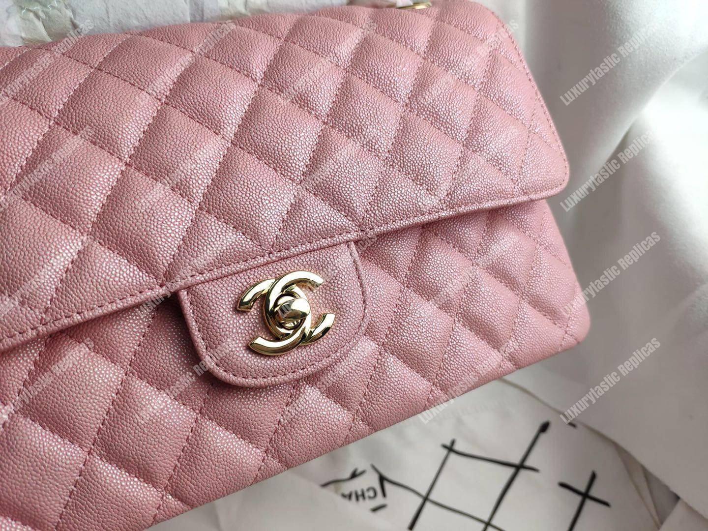 Ch*el medium classic flap bag iridescent pink