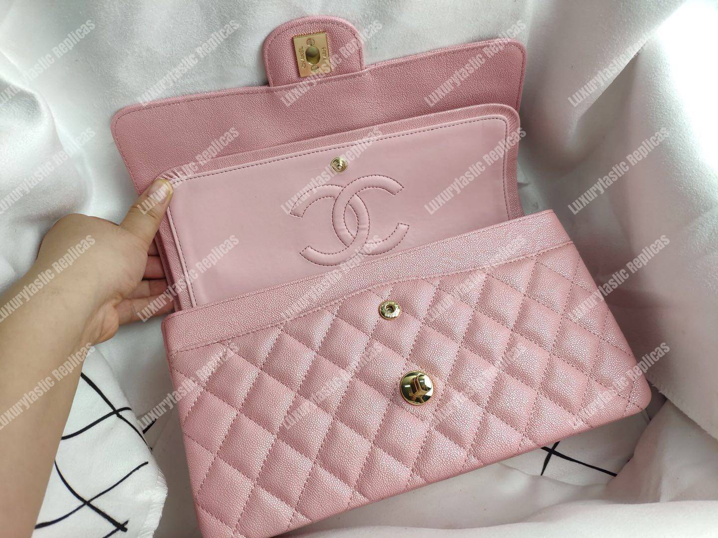 Ch*el medium classic flap bag iridescent pink