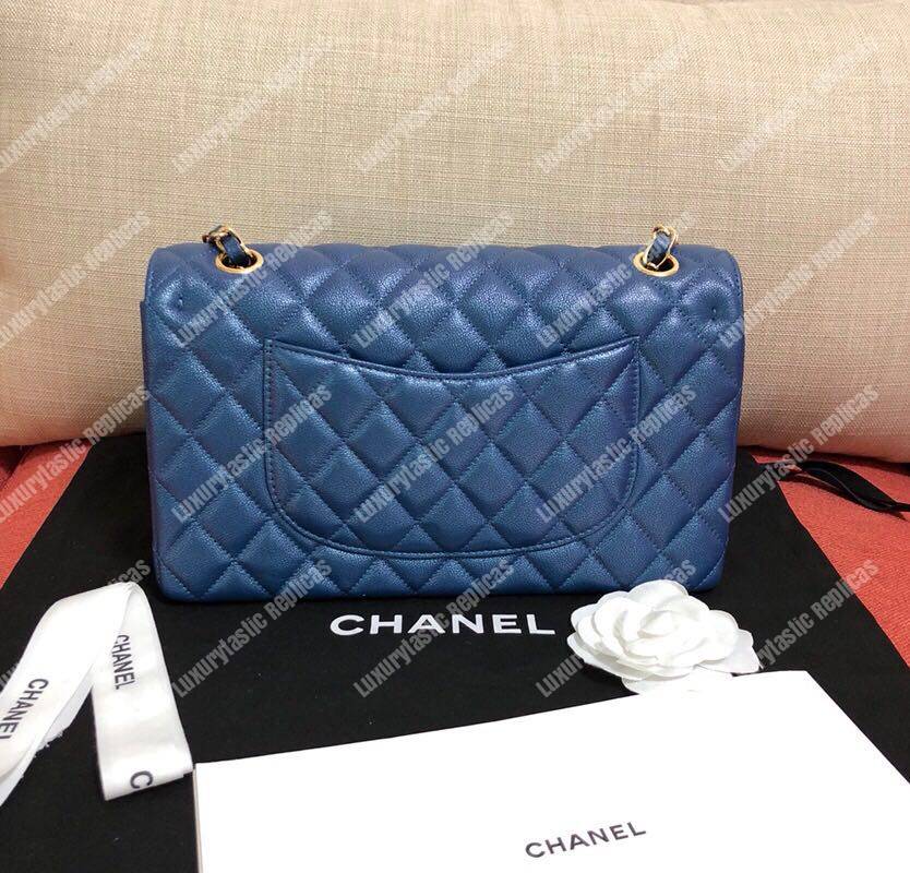 Ch*el medium classic flap bag iridescent blue