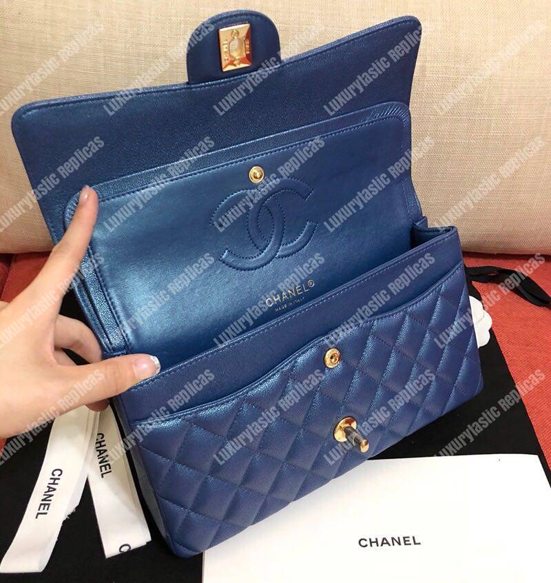 Ch*el medium classic flap bag iridescent blue