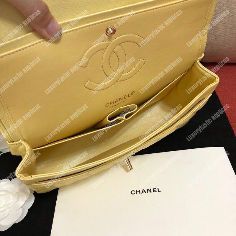 Ch*el medium classic flap bag iridescent yellow