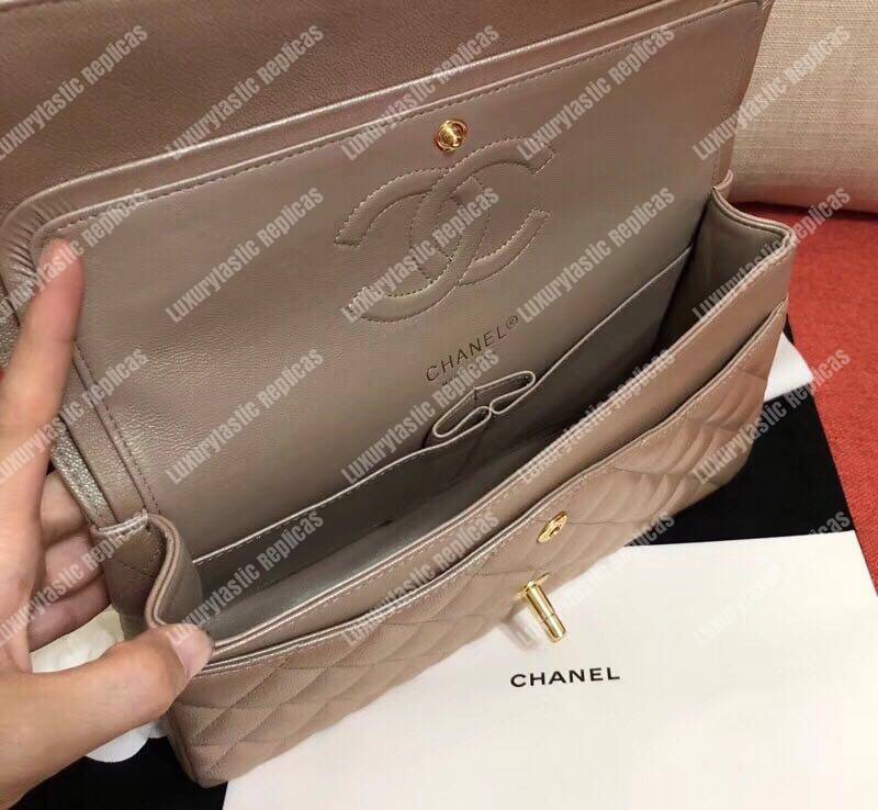 Ch*el medium classic flap bag iridescent rose gold