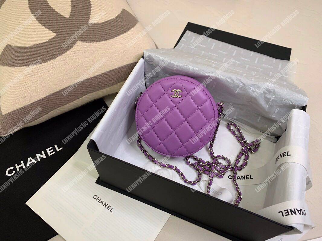 Ch*el classic clutch with chain purple