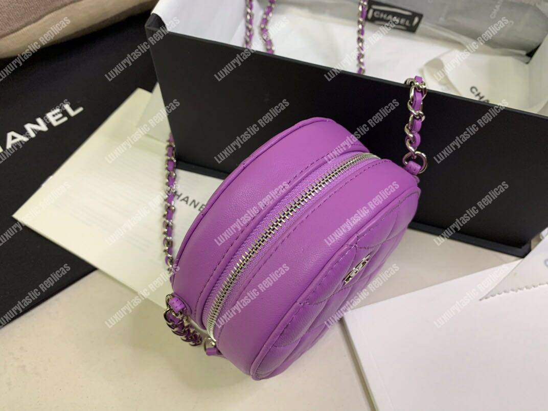 Ch*el classic clutch with chain purple