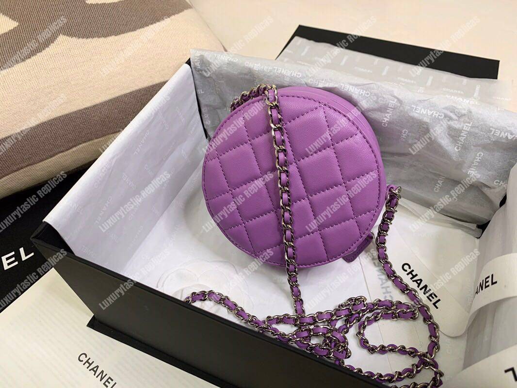 Ch*el classic clutch with chain purple