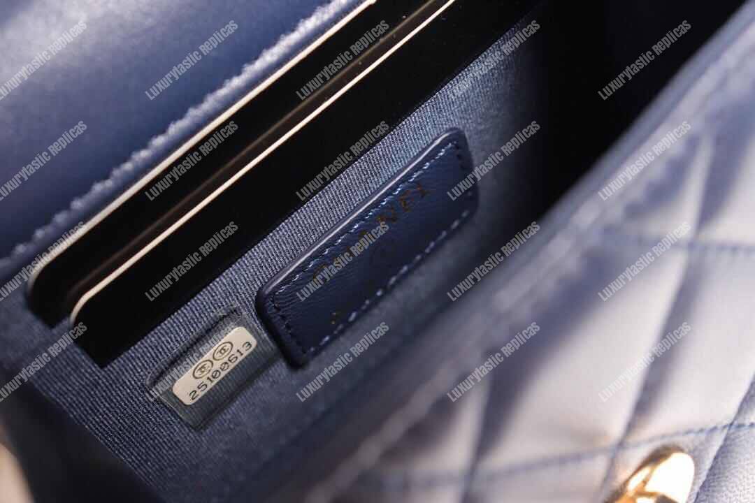 Ch*el clutch with chain navy blue