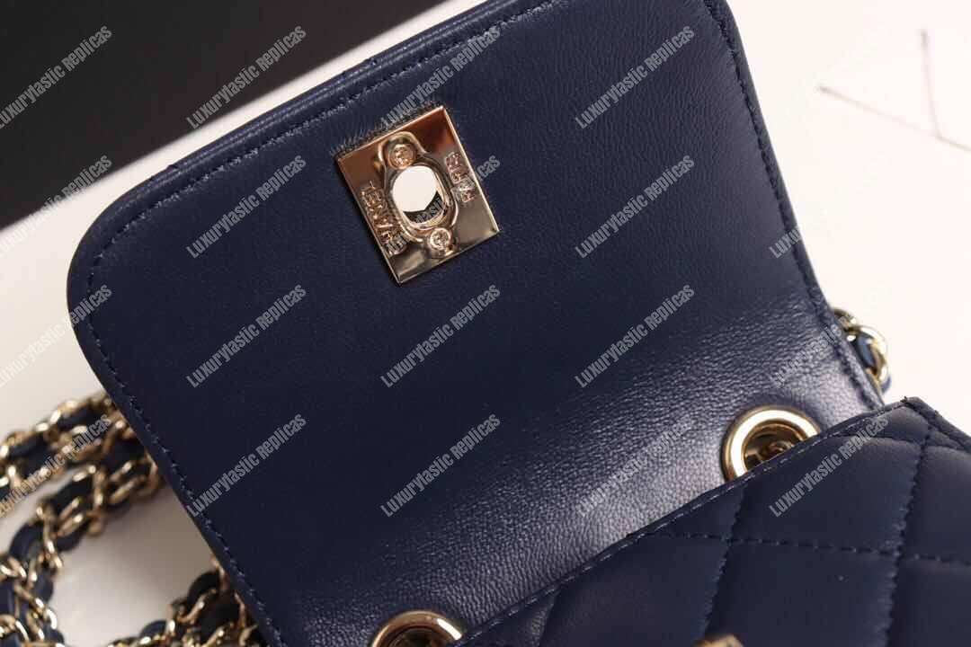 Ch*el clutch with chain navy blue