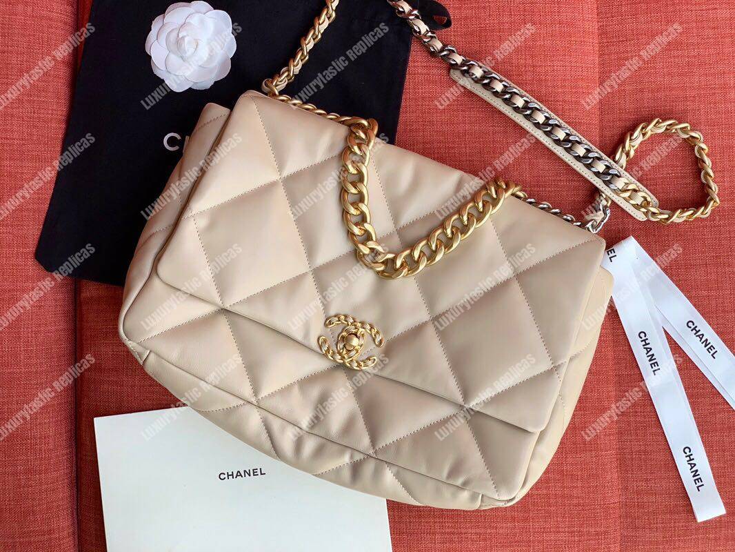Ch*el 19 maxi flap bag beige