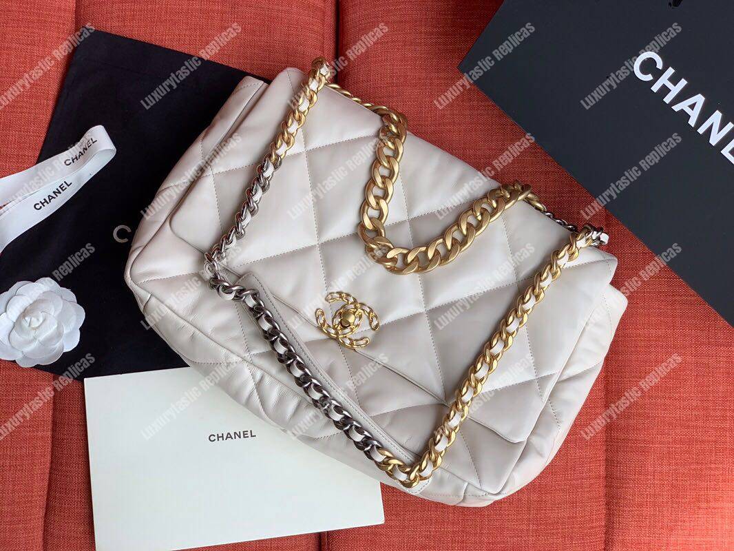 Ch*el 19 maxi flap bag light beige
