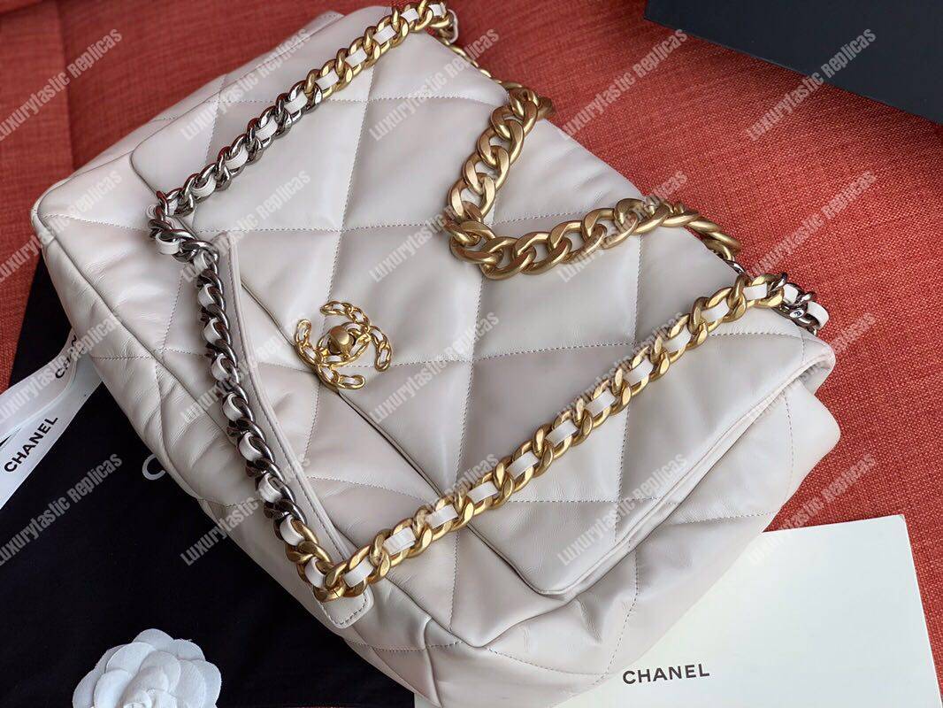 Ch*el 19 maxi flap bag light beige