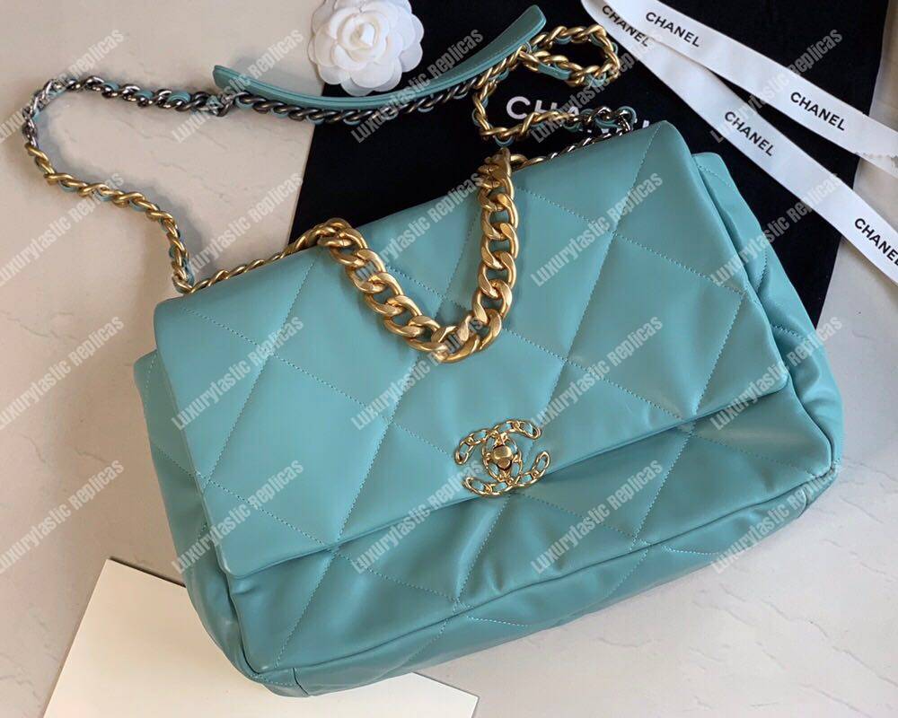 Ch*el 19 maxi flap bag sky blue