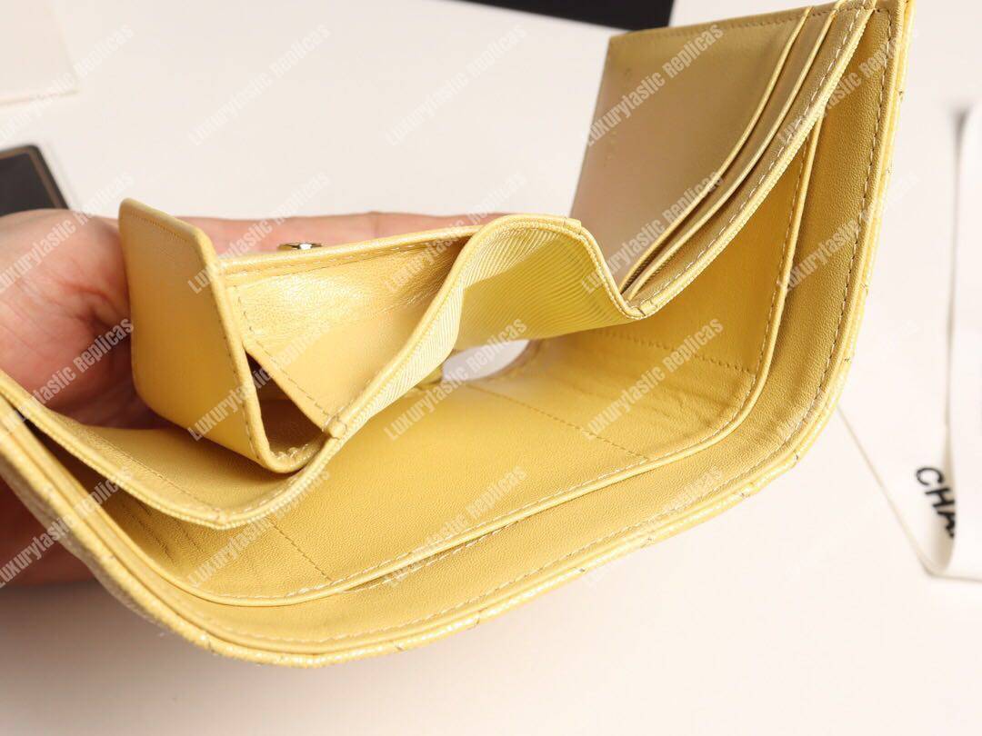 Ch*el classic small flap wallet yellow