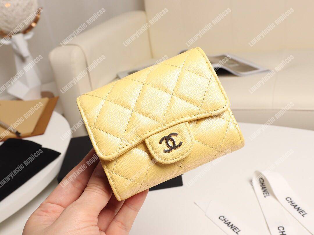 Ch*el classic small flap wallet yellow