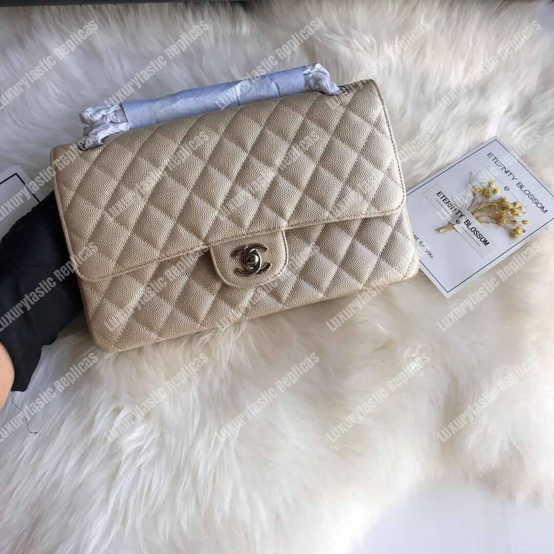 Ch*el medium classic flap bag iridescent beige