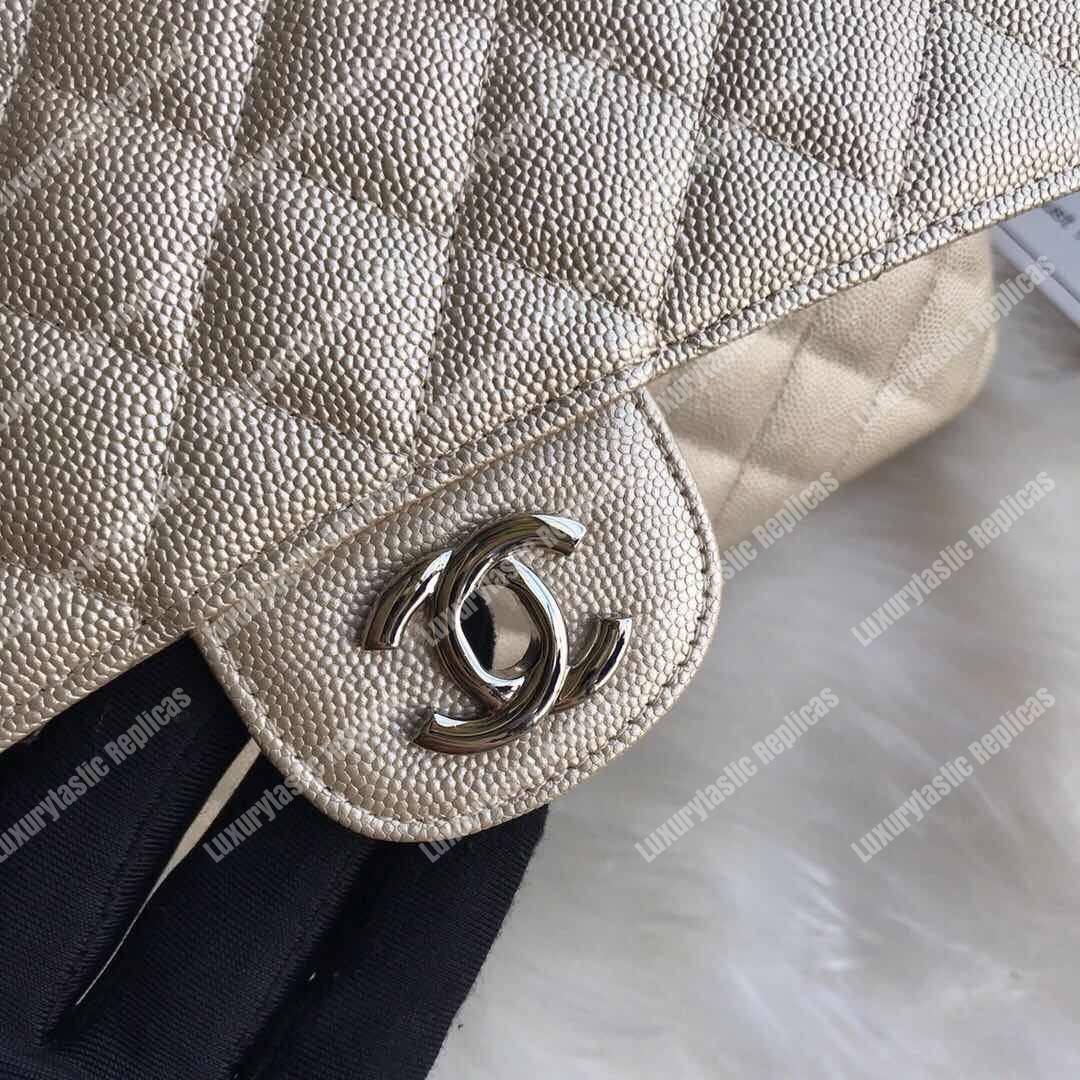 Ch*el medium classic flap bag iridescent beige