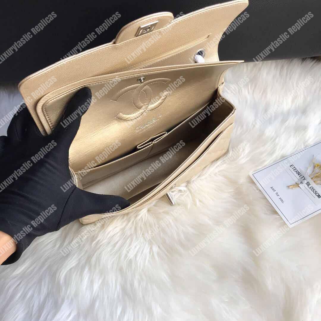 Ch*el medium classic flap bag iridescent beige