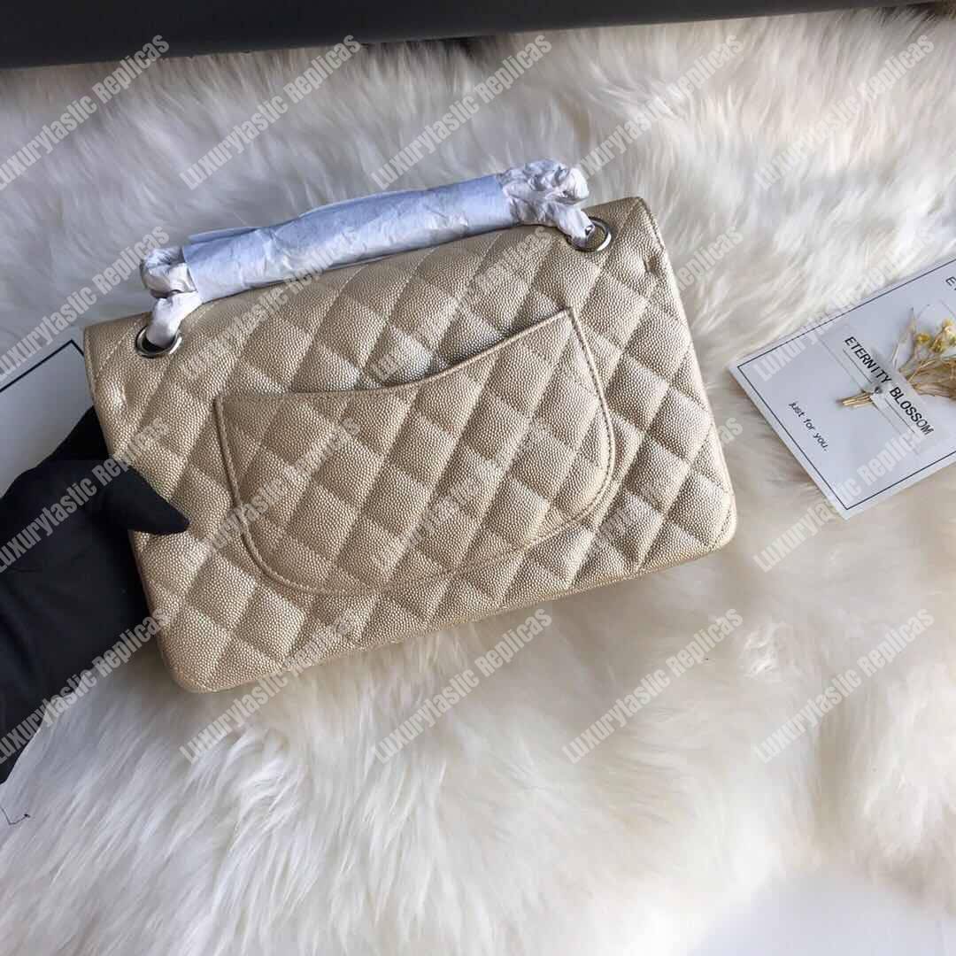 Ch*el medium classic flap bag iridescent beige