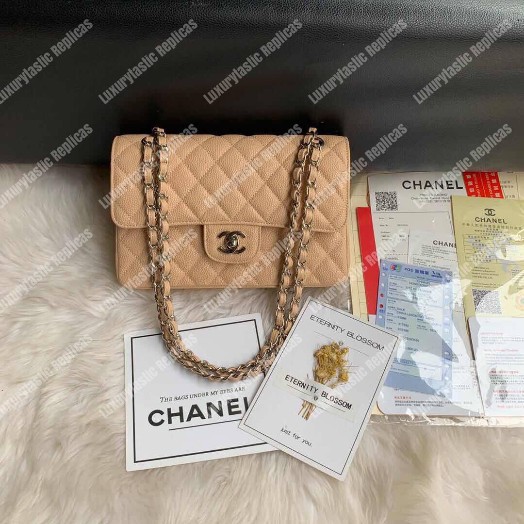 Ch*el classic small flap bag beige