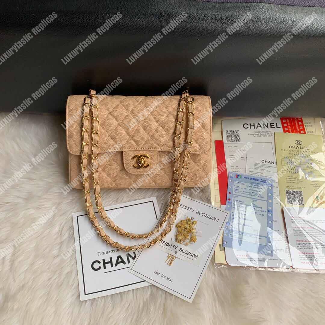 Ch*el classic small flap bag beige