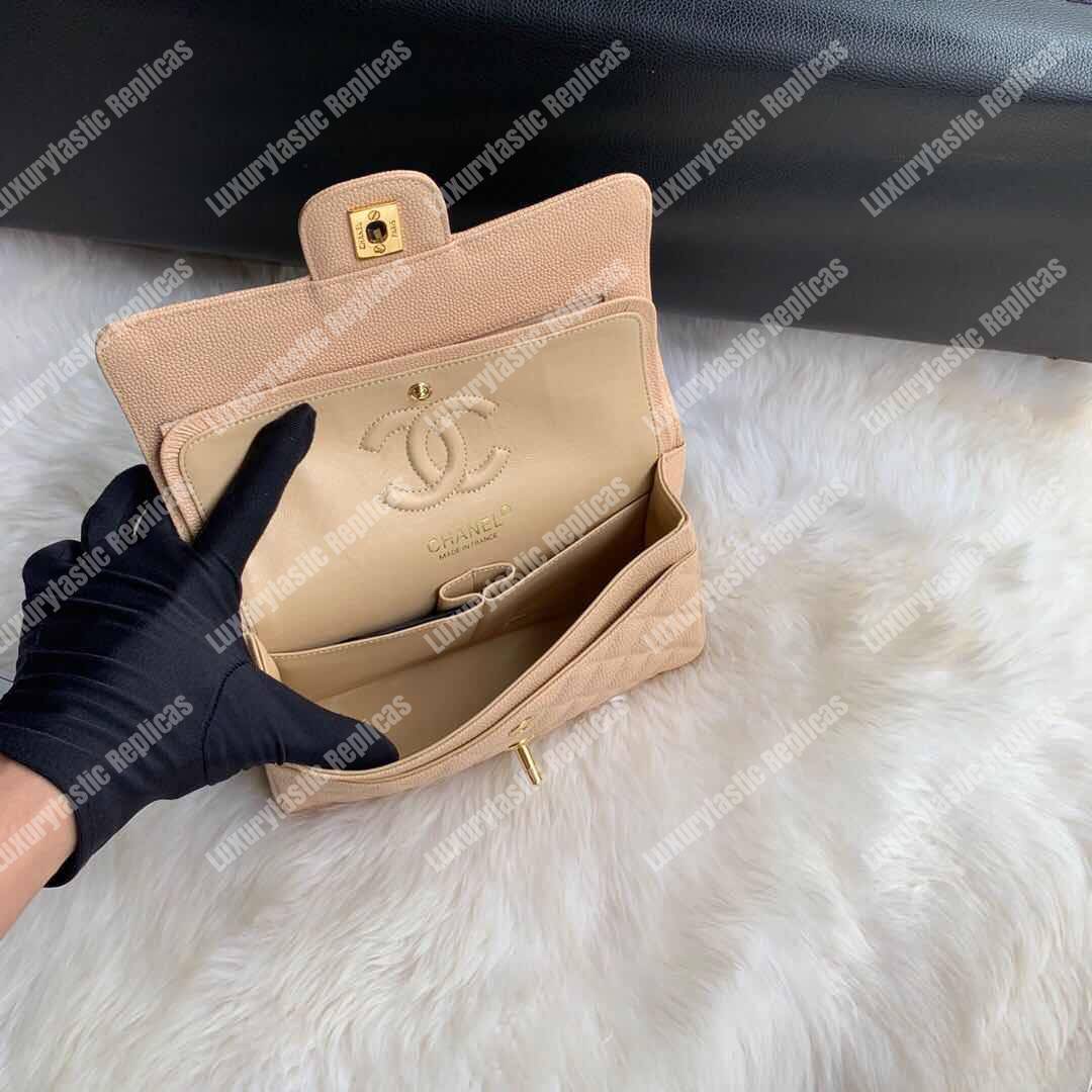 Ch*el classic small flap bag beige