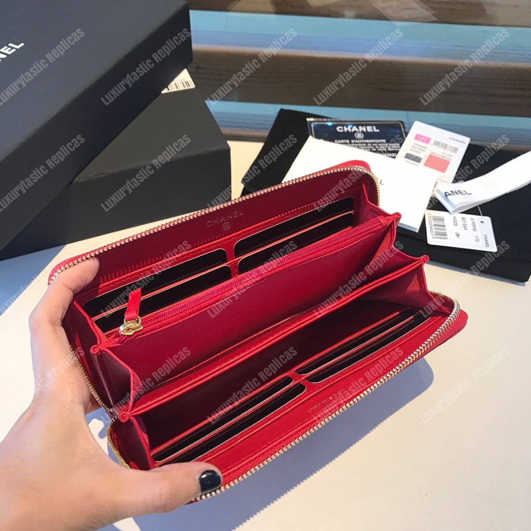 Ch*el 19 long zipped wallet scarlet