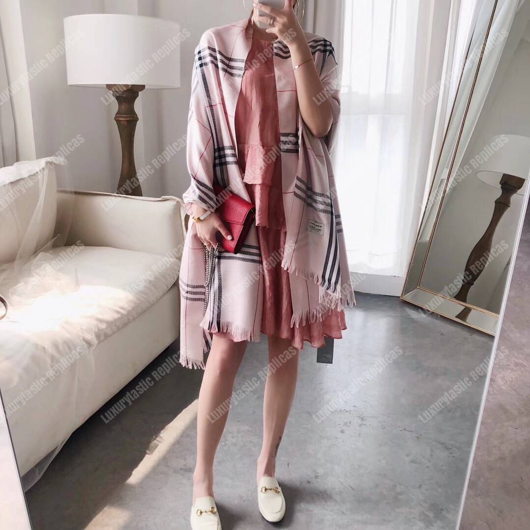 B**rry check cashmere scarf pink