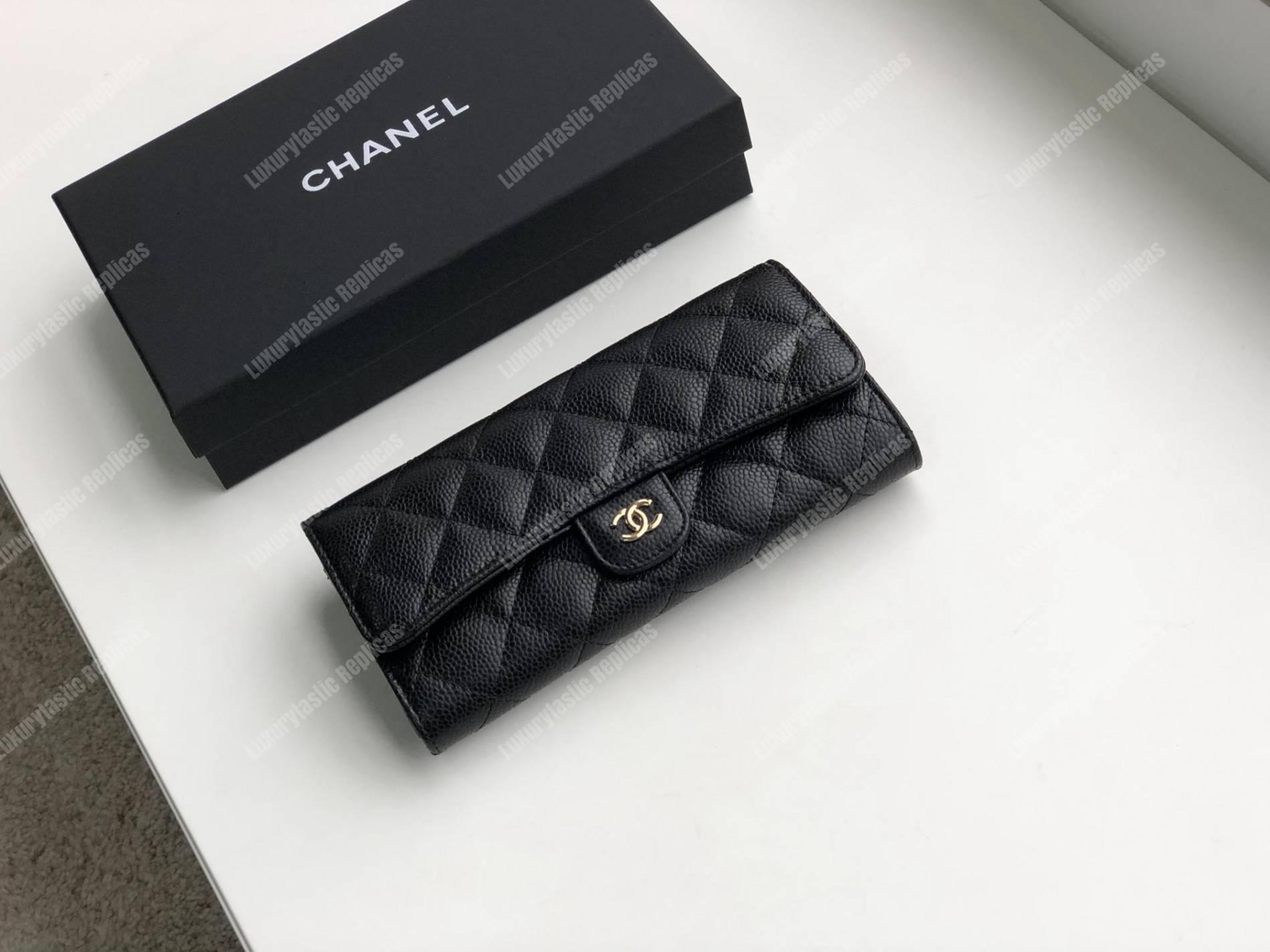 Ch*el classic long flap wallet black