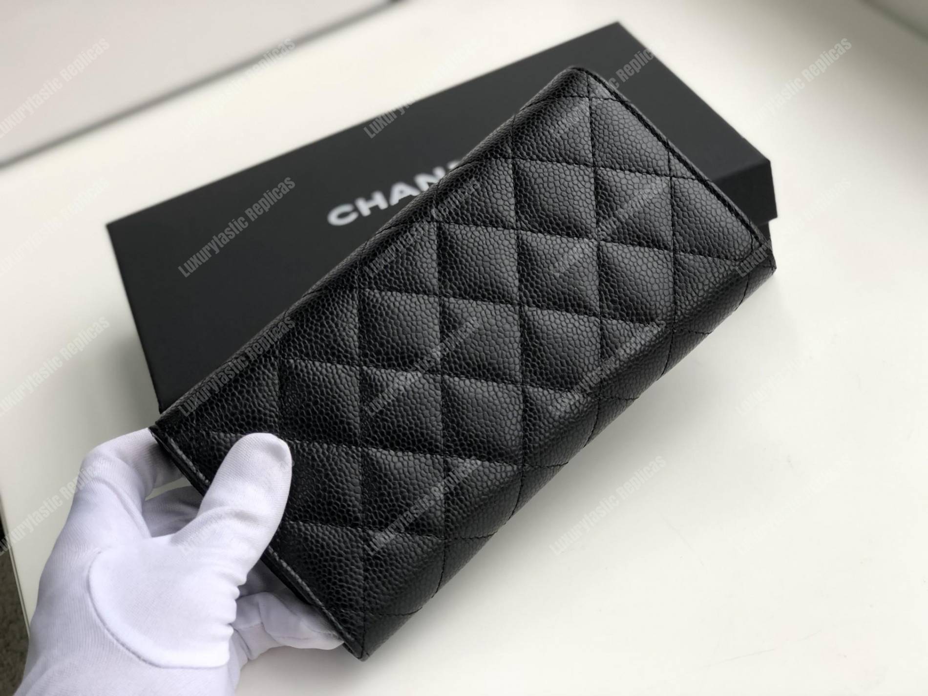 Ch*el classic long flap wallet black