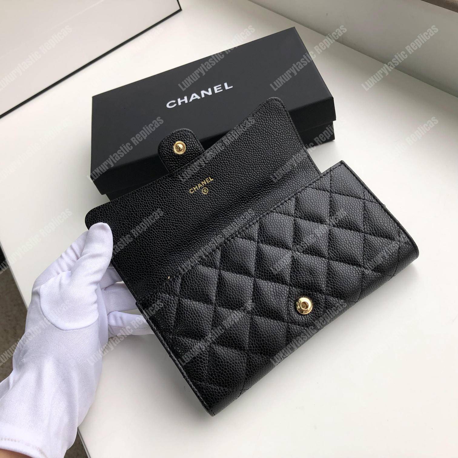 Ch*el classic long flap wallet black