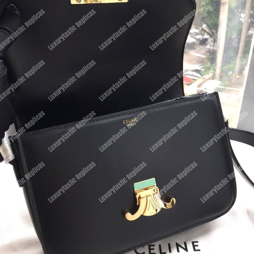 Ce**e medium triomphe bag in shiny calfskin black
