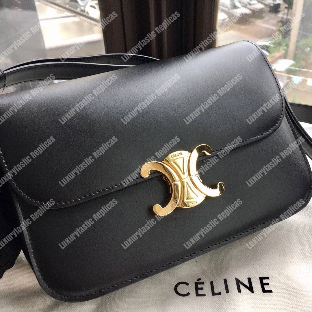 Ce**e medium triomphe bag in shiny calfskin black