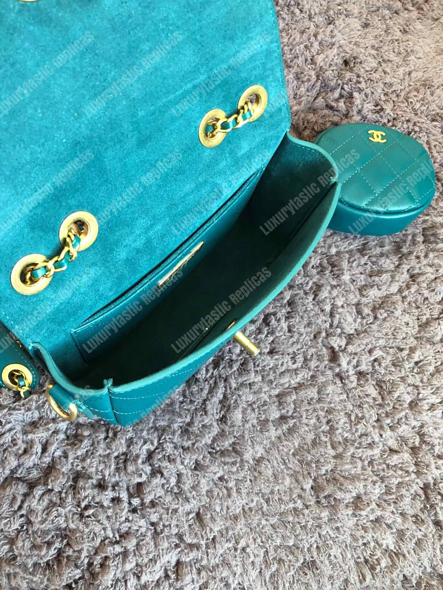 Ch*el flap bag & coin purse blue