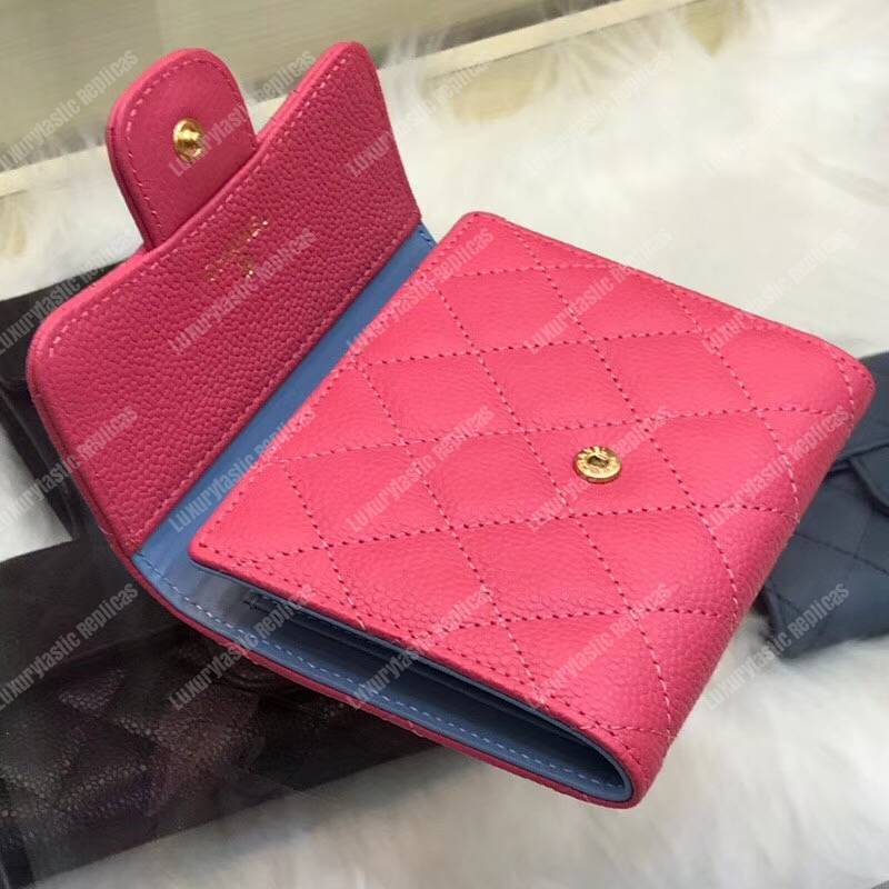 Ch*el classic small flap wallet red blue interior
