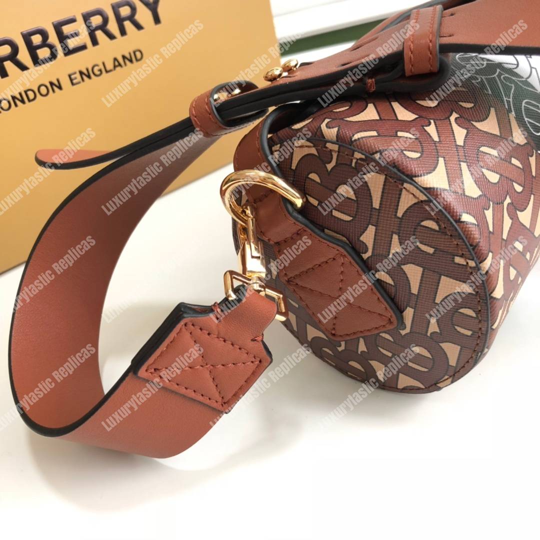 B**rry the monogram stripe e-canvas and leather barrel bag bridle brown