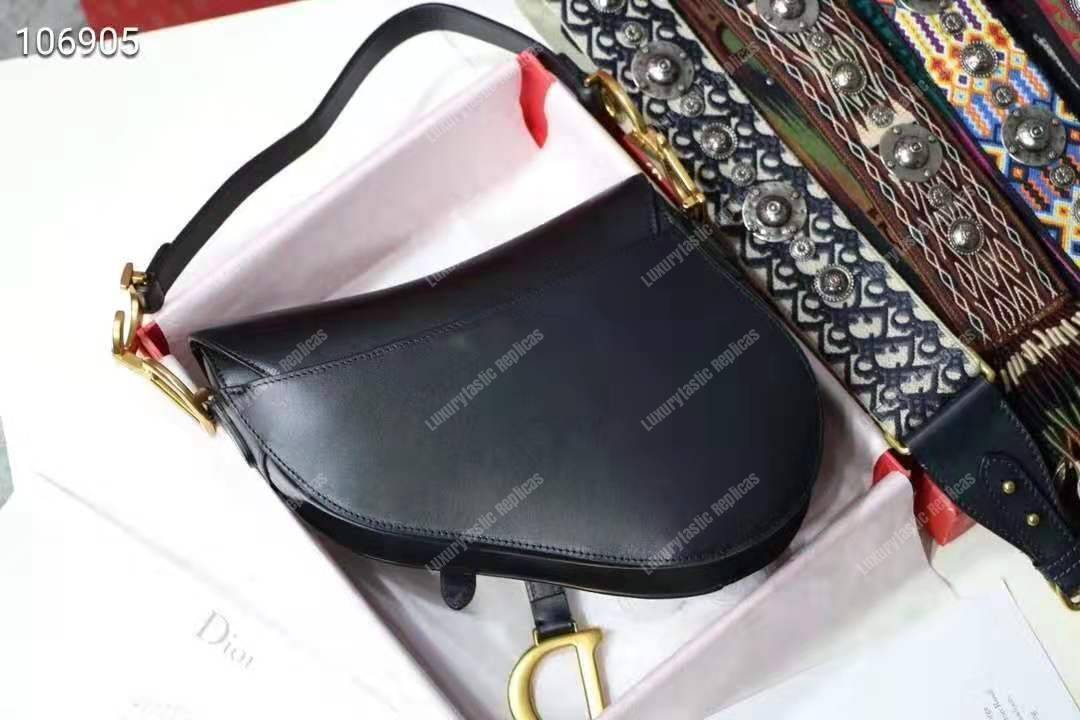 D*or mini saddle bag in black calfskin