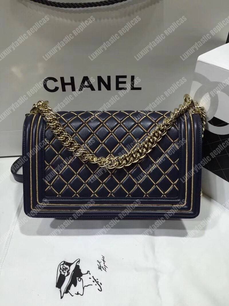 Ch*el boy handbag navy blue