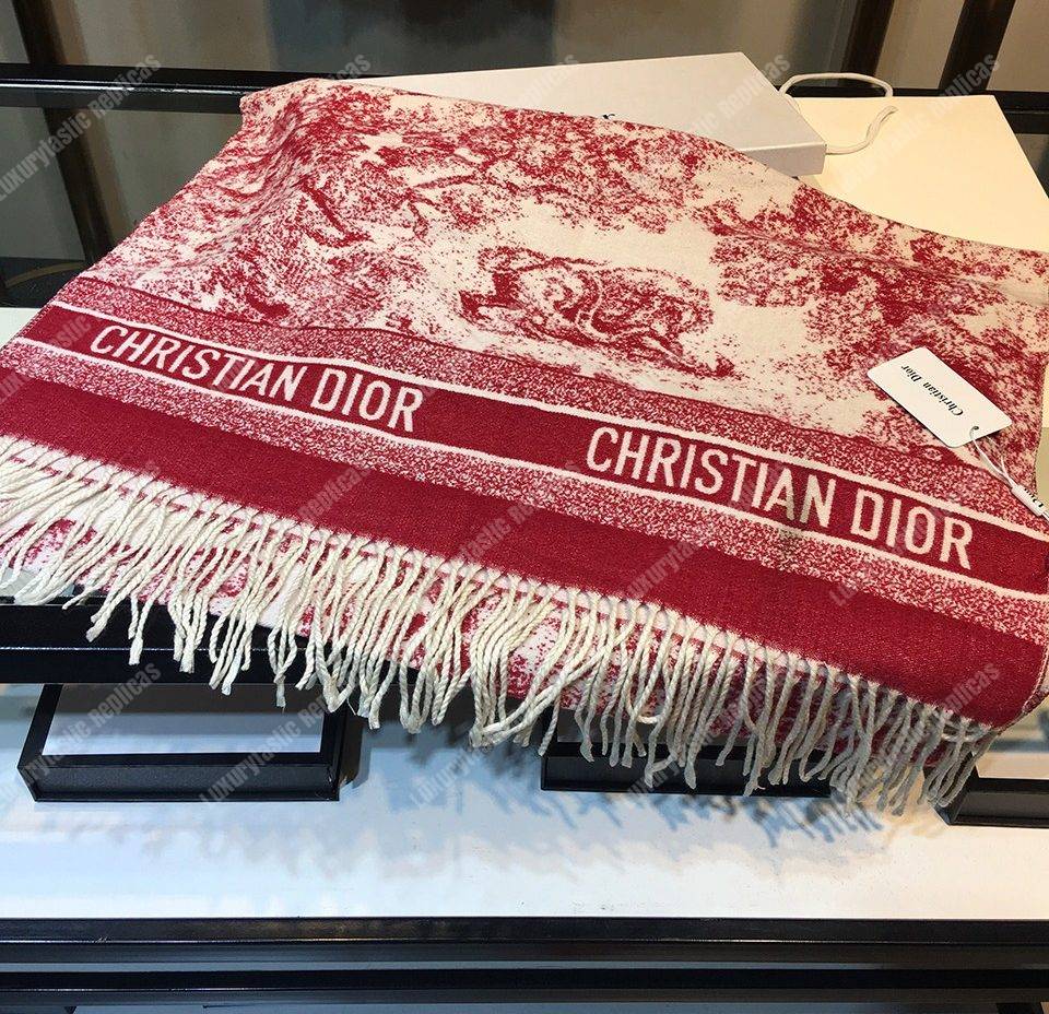 CD Toile de Jouy Stole Red Cashmere & Wool