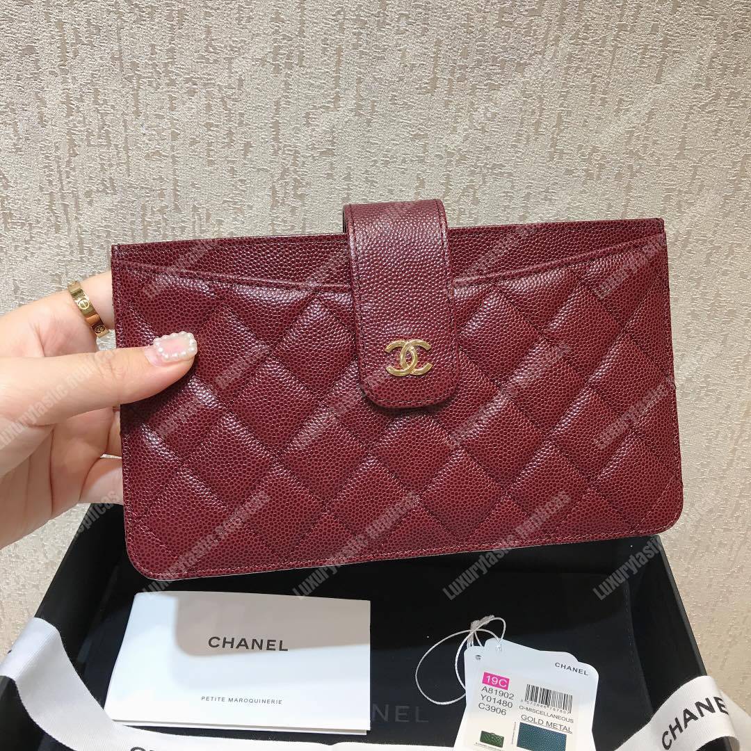 Ch*el classic pouch caviar leather burgundy