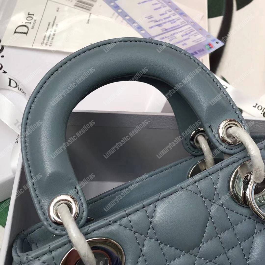 mini lady D*or lambskin bag storm blue