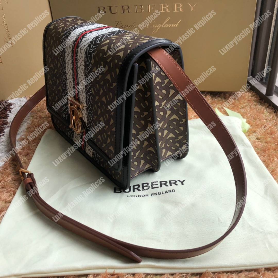 B**rry medium monogram stripe e-canvas tb bag bridle brown