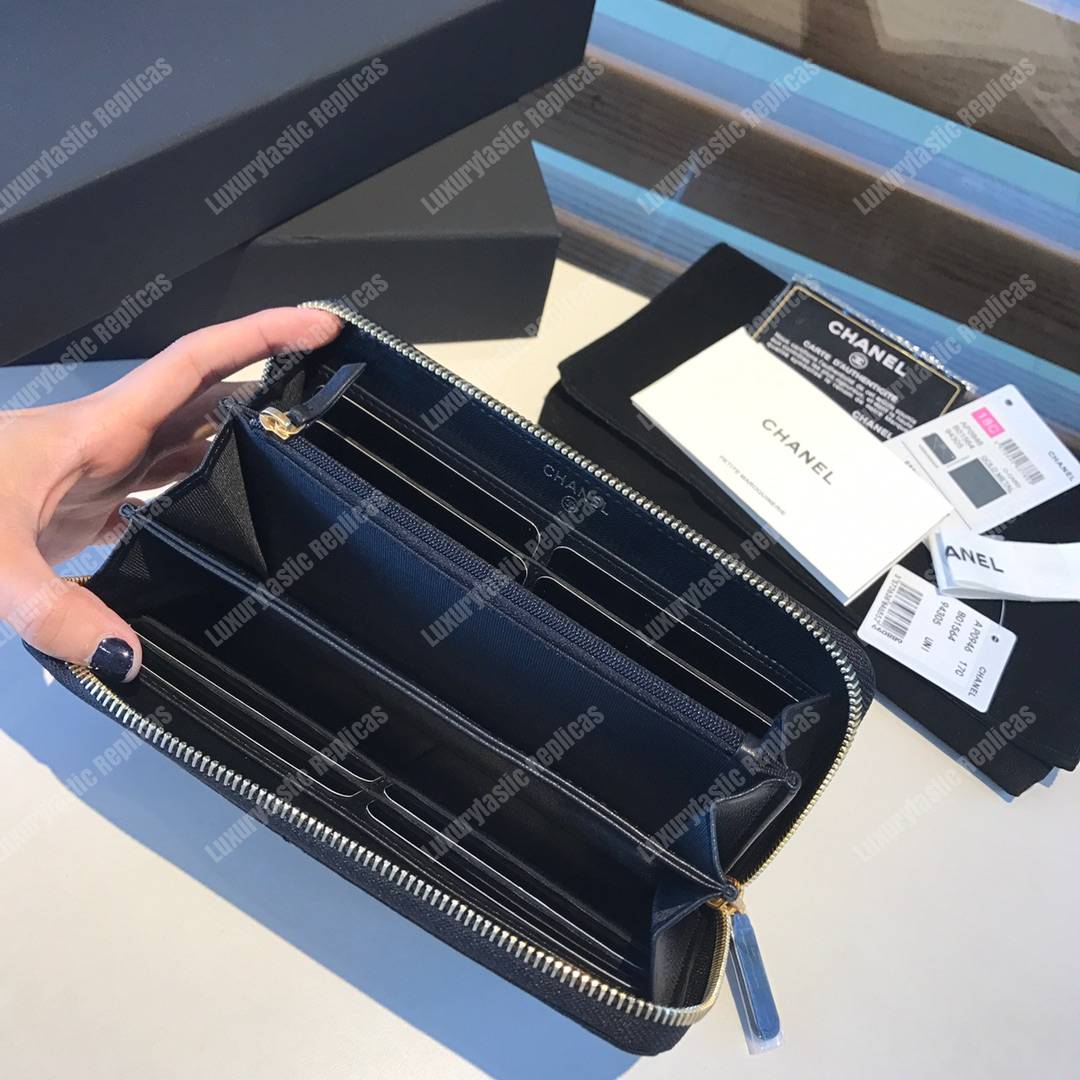 Ch*el 19 long zipped wallet sky black