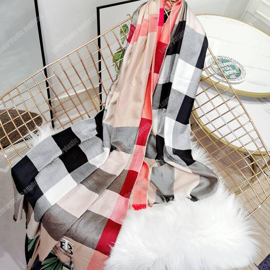 B**rry cashmere scarf black beige red tb monogram