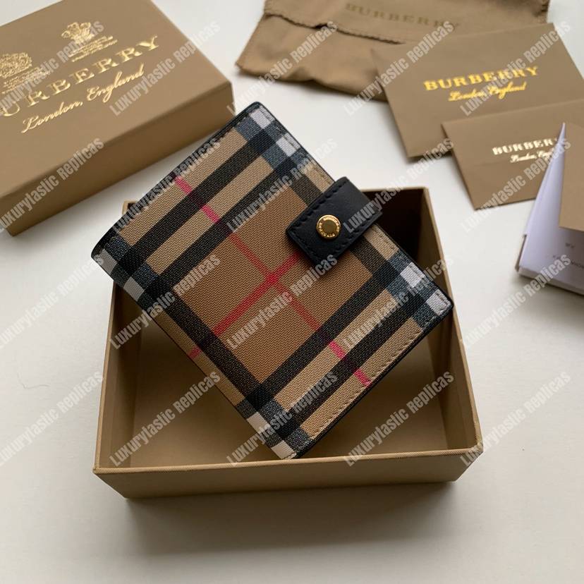 B**rry small vintage check and leather folding wallet black