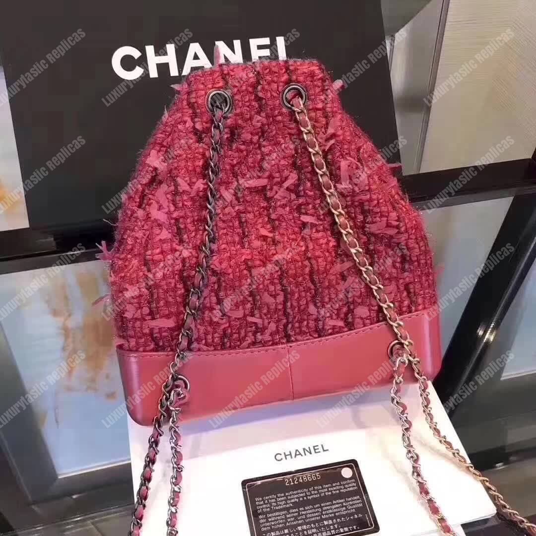Ch*el small tweed gabrielle hobo backpack red