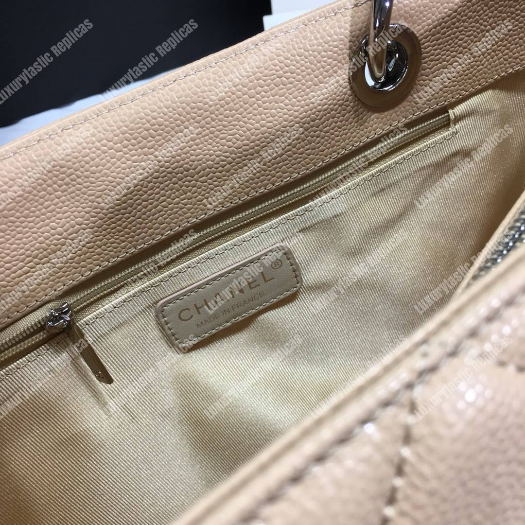 Ch*el large shopping tote beige silver hardware