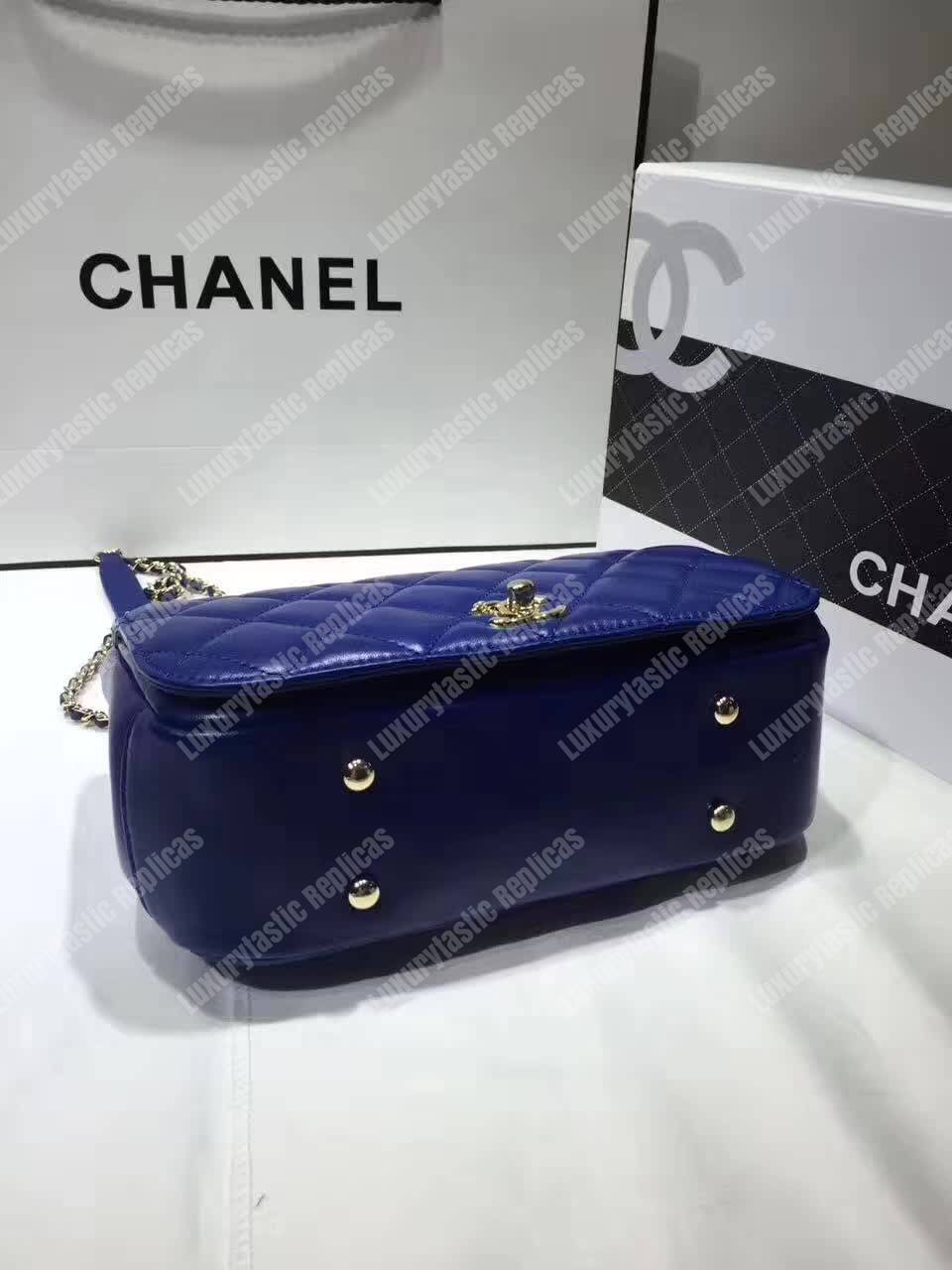 Ch*el medium flap bag with top handle blue