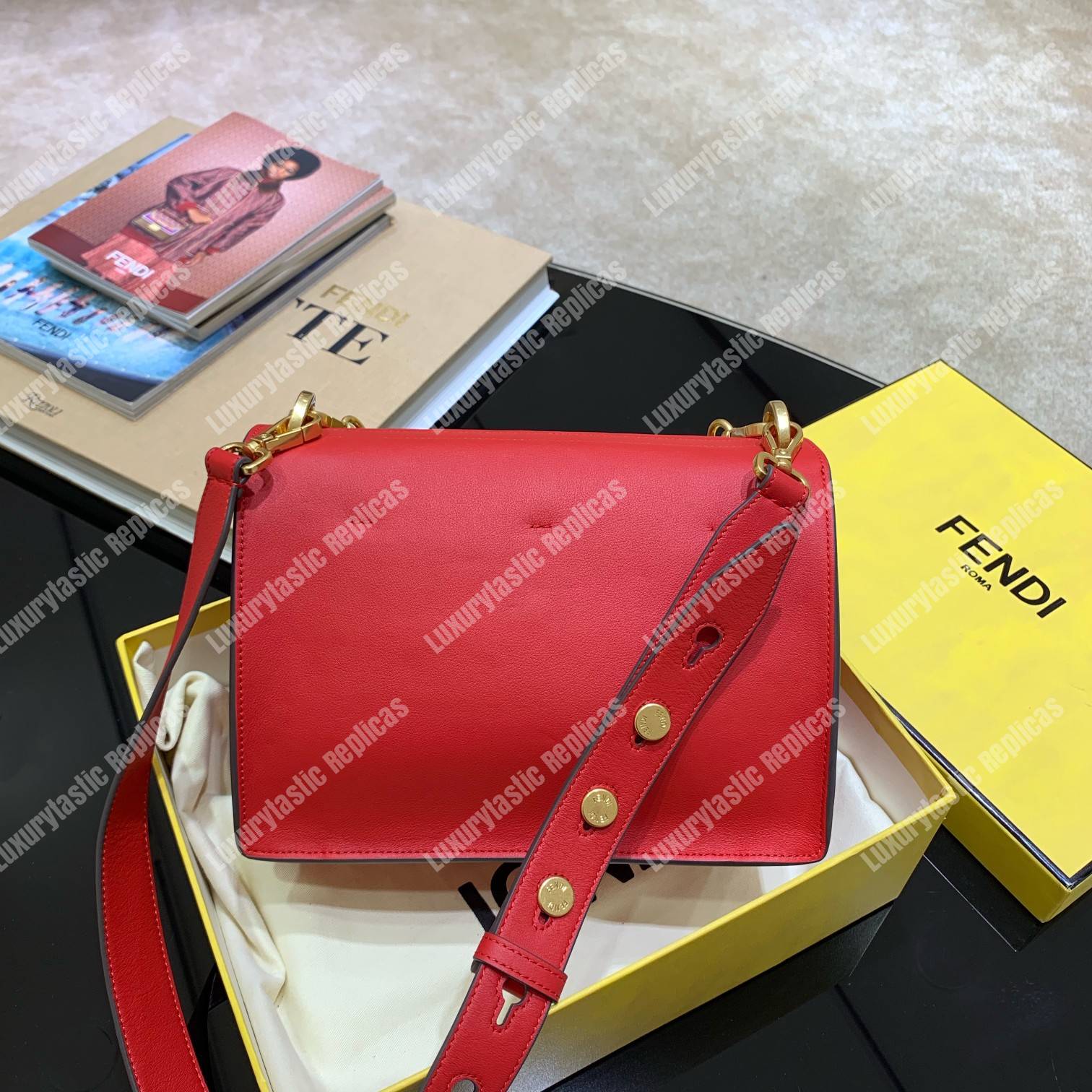 F**di kan u leather bag red