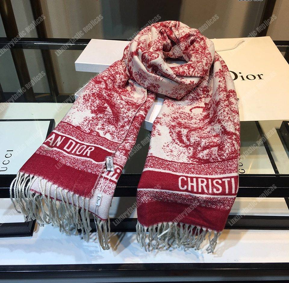 CD Toile de Jouy Stole Red Cashmere & Wool