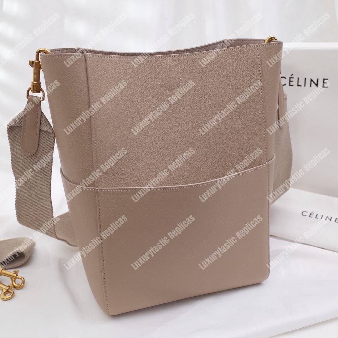 Ce**e sangle bucket bag in soft grained calfskin taupe