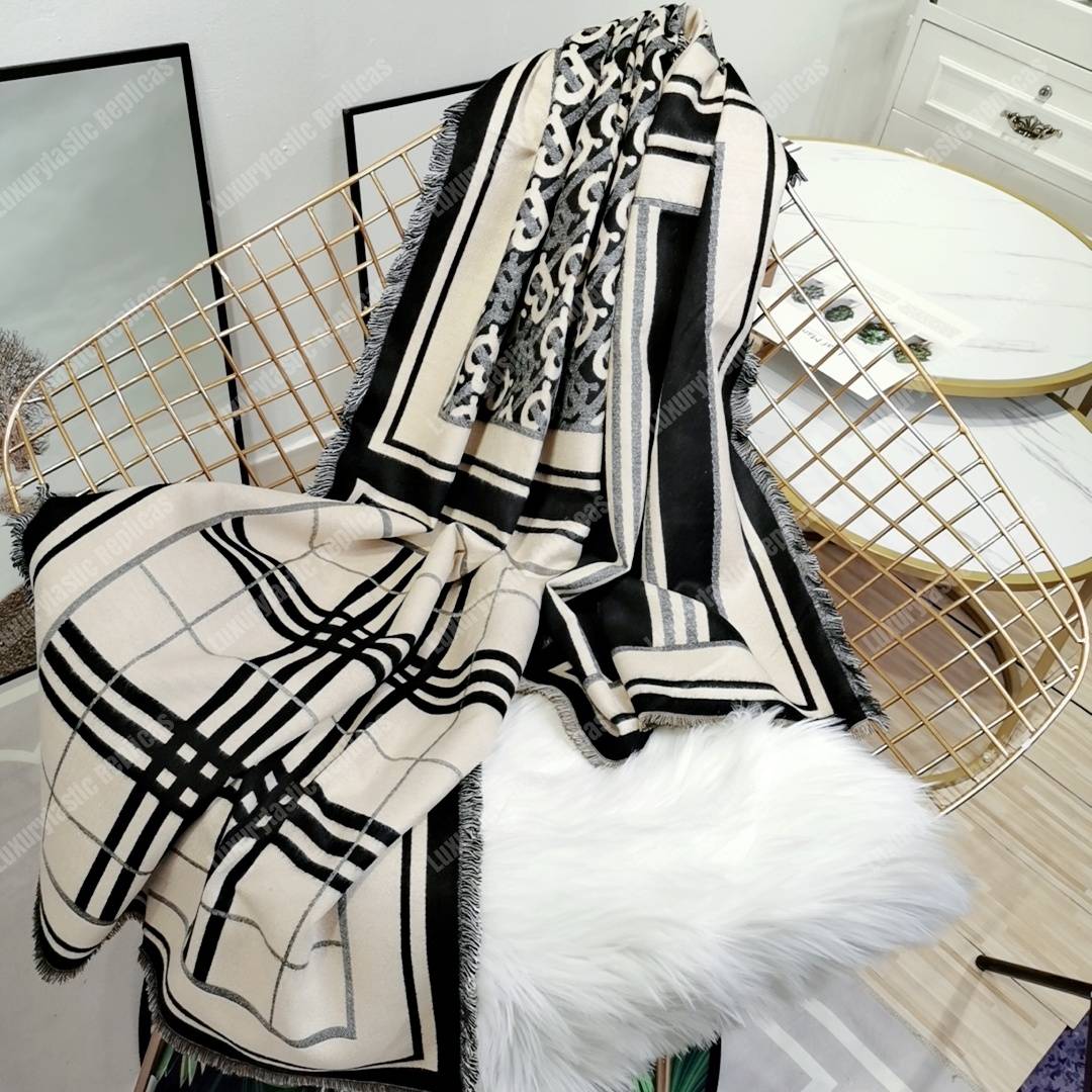 B**rry check, monogram and striped print silk scarf black